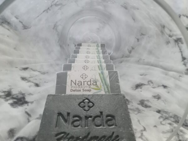 A close up of the logo on a soap bar